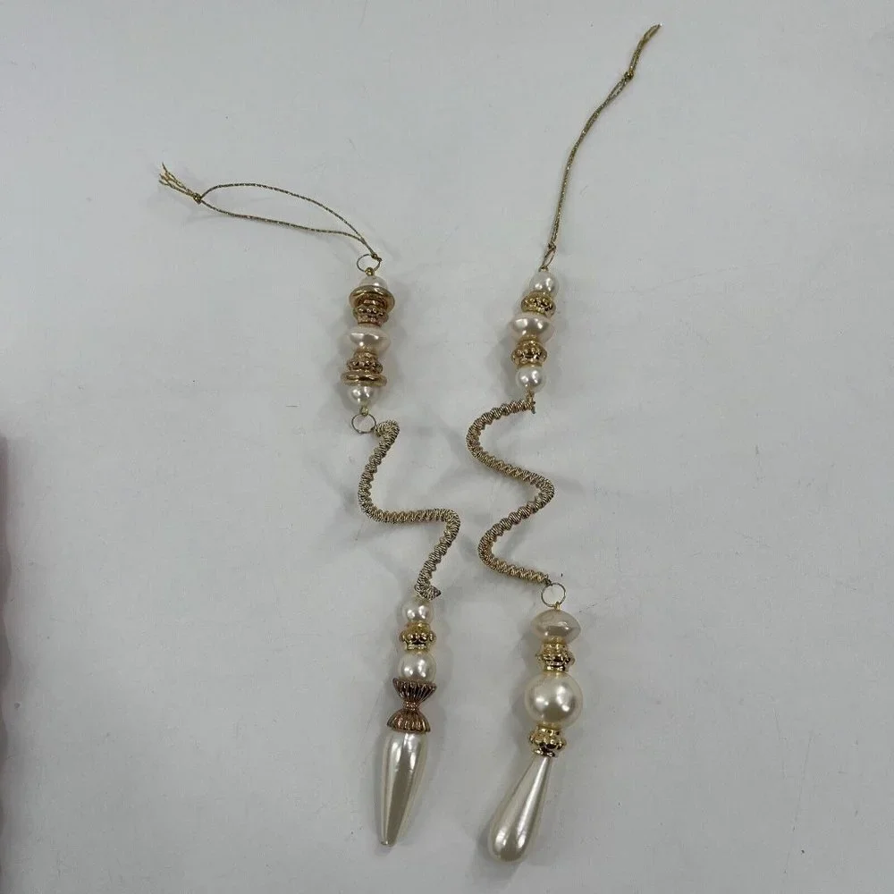 Vintage Christmas Swirl Icicle‎ Red Silver and Beaded Ornaments